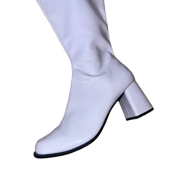 ELLIE white Patent tall 3in block heel GO GO  BOOTS WOMEN’S size XL 10 11 - Picture 6 of 14